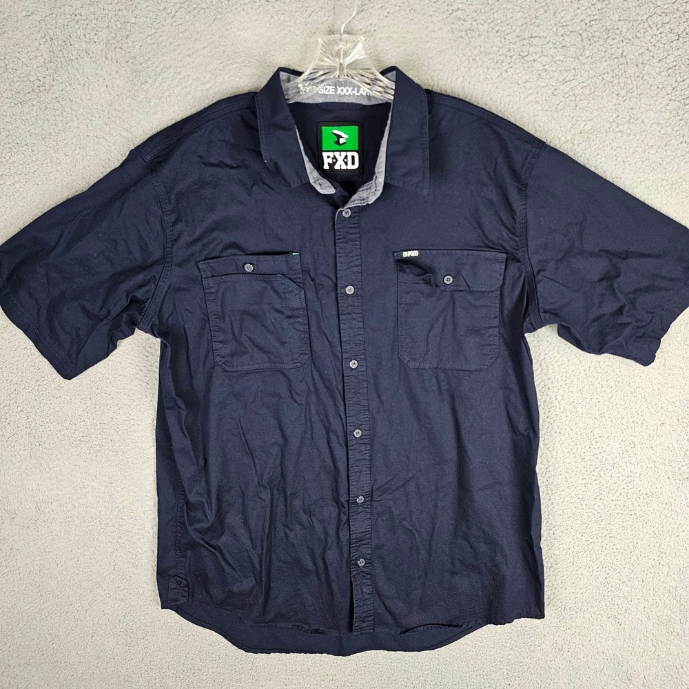 FXD Work Shirt Mens 3XL Navy Blue Short Sleeve Button Down Cotton Spandex Pocket